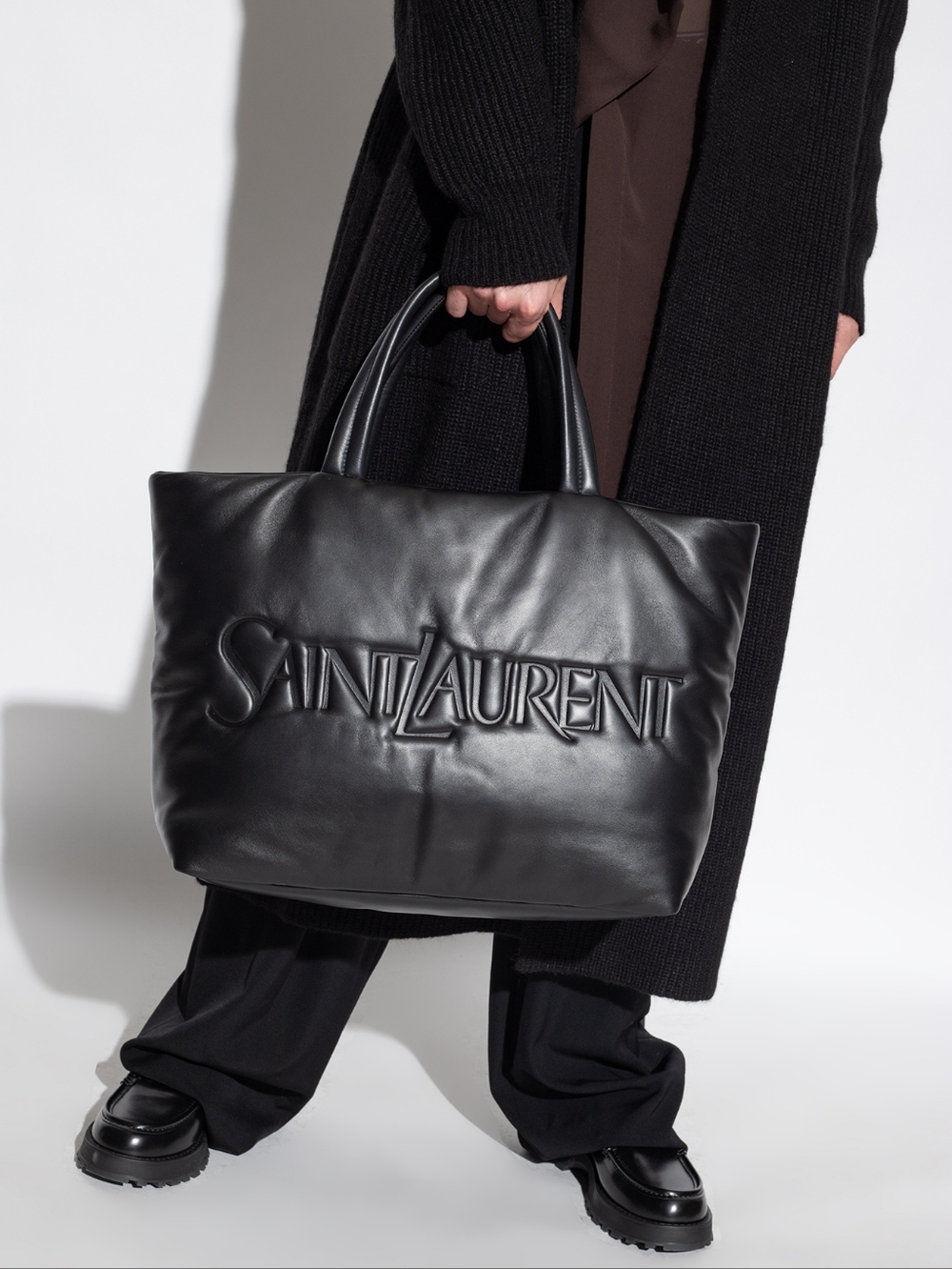 MSRP $4,200 New! Saint Laurent Wide Puffer Tote Black Lambskin Leather YSL Nappa - Picture 4 of 16